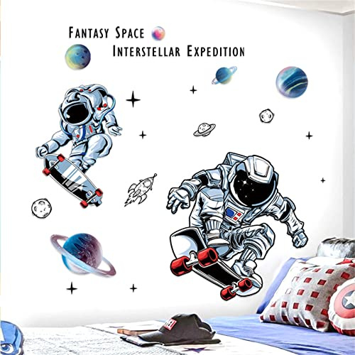 Wandtattoo Kinderzimmer Vinyl Wandsticker Junge Teenager Aufkleber, Astronaut Planeten Wand Deko Jugendzimmer Kinderzimmer Kindergarten