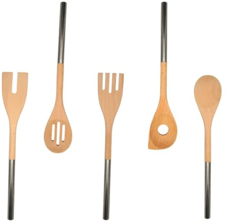 Fackelmann 9983450 Ensemble de 5 Couverts en Bois de hêtre et à Manche en INOX