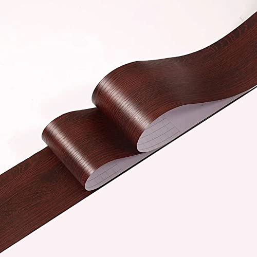 Guest Ruyunlai Borde del papel pintado grano de madera rojo vino Auto Adhesivo del Papel Pintado del PVC Cenefa autoadhesiva para decoración de pared de cocina baño 8cm X 500cm