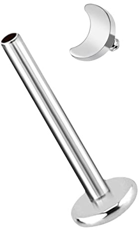 Ohr Piercing Stecker, Labret Stud in 1,2 mm mit Innengewinde und Mond. Geeignet als Helix, Tragus Cartilage, Lobe Piercing oder Lippenpiercing.
