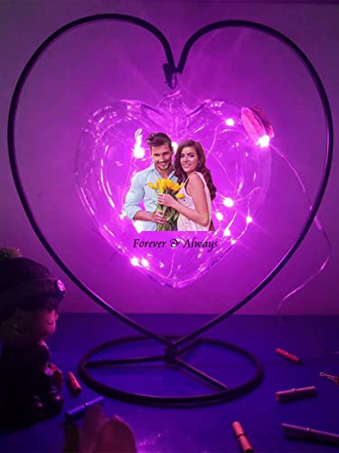Collienght Foto personalizzate della bottiglia della lampada a forma di cuore in ferro da appendere luce notturna in vetro decorazione regalo per San Valentino, Natale, anniversario, compleanno