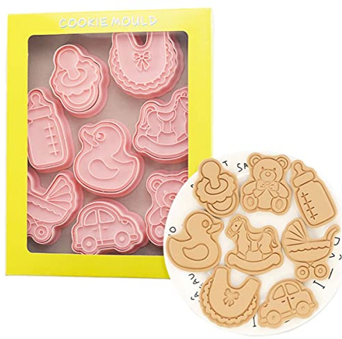 8 moldes de plástico para galletas de baby shower, sellos de galletas para fiesta de recién nacidos, molde de galletas, prensa de moldes de galletas para baby shower, herramientas de cocina para