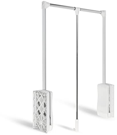 DOJA Barcelona | Klappbarer Kleiderlift | 645-910mm | Weiss | Garderobenlift für Garderobe, Schrank, Ankleidezimmer | Wardrobe lift | Garderobenstange für Mäntel, Kleider...