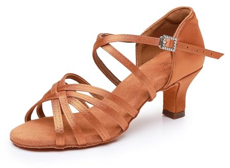 Rosefinch Latin Scarpe da Ballo per Le Donne Ballroom Party Salsa Danza Pratica Scarpe Performance Marrone 5cm 39EU