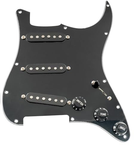 Musiclily Pro SSS Guitar Pre-wired Pickguard Loaded Strat Pickguard with Artec Staggered Alnico 5 Single Coil Pickups for American/Mexico Squier Strat Style Electric Guitar, 3Ply Black