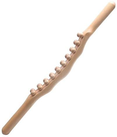 HOVCEH Gua Sha Bâton en Bois avec 20 Perles pour Drainage Lymphatique, Masseur anti Cellulite pour Nuque, Dos, Abdomen, Jambes, Bras et Cuisse, Outil de Massage Avec Poignée,Corps Complet Guasha