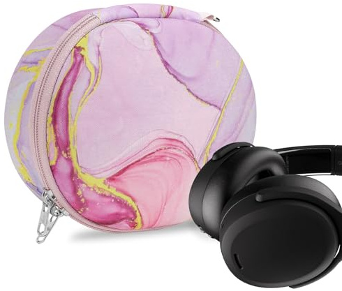 Geekria NOVA Headphones Case Compatible with Skullcandy Hesh Evo/ANC/3, Crusher ANC2, Replacement Hard Shell Travel Carrying Bag with Cable Storage (Pink Marble)