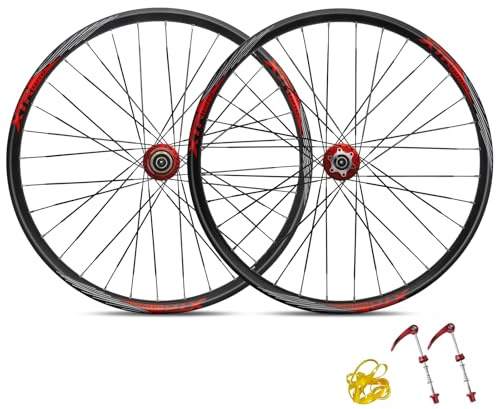 LSRRYD Laufrad Satz 26 27.5 29 Zoll MTB Fahrrad Räder Scheibenbremse Lager Naben Mountainbike Aluminium Felgen 32H 8-11 Gang Kassette QR (Color : Red, Size : 29inch)