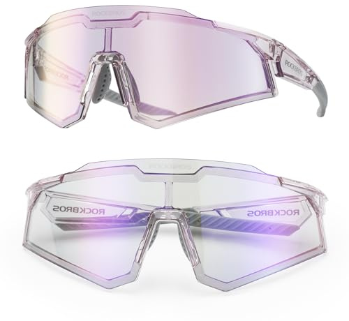 ROCKBROS Fahrradbrille Sportbrille Photochrome Sonnenbrille Schutzbrille Selbsttönend UV400 Schutz Outdoor Radsport Wandern Angeln Laufen für Damen und Herren