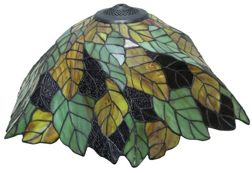 BOTOWI 20 Zoll Tiffany Lampenschirm Ersatz nur Buntglas Lampenschirme Vintage handgemacht kreative grüne gelbe Blattlichtabdeckung Zubehör für Tischlampe Stehlampe Pendelleuchte Akzentlampe