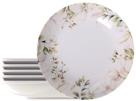 Tramontina - Piatti fondi rotondi decorati porcellana 22 cm Magnolia. Confezione da 6.