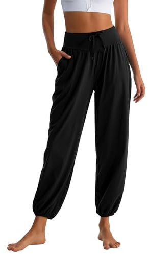 HomyComy Pantalones de Yoga Joggers para Mujer Cintura Alta de Pilates Flowy Sudadera Sueltos con Bolsillos