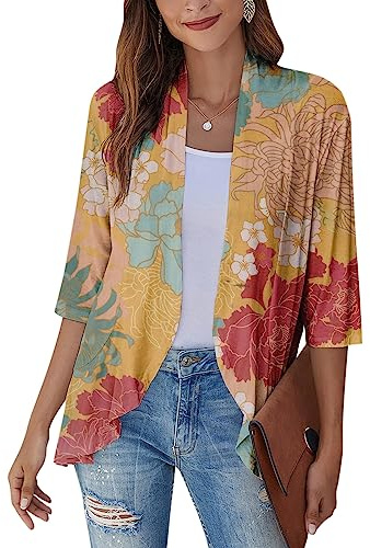 SCBFDI Cardigan Elegante Donna, Cardigan Kimono Per le Donne Cardigan Aperto Con Volant, Casual, Manica 3/4, Maglioni Leggeri, Spolverino, Ragazze, Moda, Maglie Donna Eleganti, Coprispalle Blu Elegant