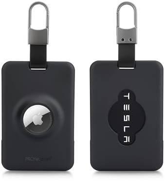 PROfezzion Porte-Carte sécurisé pour clé Tesla avec Emplacement AirTag & Film Protecteur, Affaire chaîne Porte-clés Voiture pour Accessoires Tesla Model 3 Y S X Key Card Holder (Noir/Lot de 1)