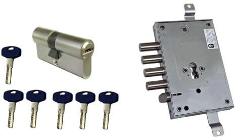 AERREGI KIT SERRATURA BLINDATA INTERASSE 28mm ENTRATA 63mm COMPLETO DI CILINDRO CON CHIAVE EUROPEA 30/40 mm CON 5 CHIAVI
