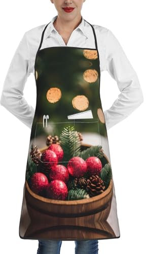 Lrtyuasq Weiße Gänseblümchen-Premium-Schürze mit Taschen, Verschlussrand, für Erwachsene, Arbeitsschürze für Erwachsene, Unisex, ideal für Küche, Restaurant, weihnachtsmotiv, One size