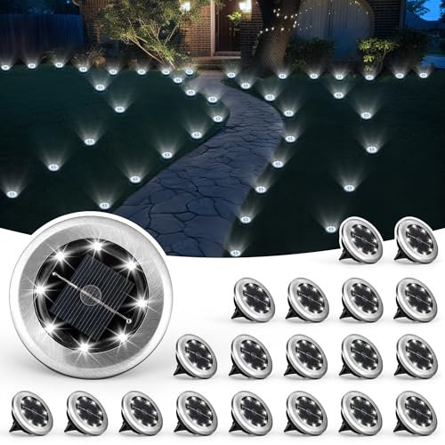 Solpex Luces solares para jardín al aire libre, paquete de 20 mini luces solares de suelo, luces solares impermeables para jardín, iluminación de paisaje alimentada por energía solar para patio,