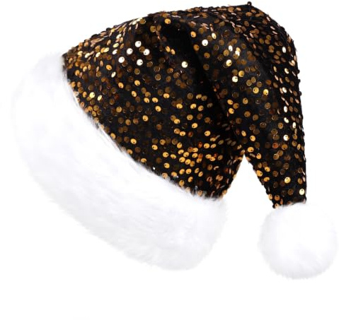 KONVINIT Weihnachtsmütze Erwachsene Nikolausmütze Weihnachtsmann Mütz mit Glitzer Pailletten und Plüsch Rand für Christbaumspitze Festliche Weihnachtsfeier Tannenbaum