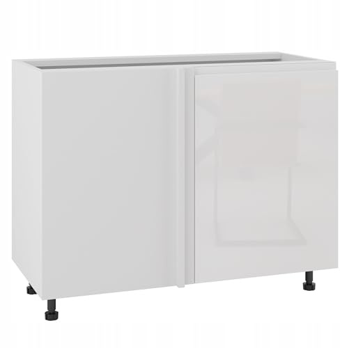 Laclar Eckunterschrank LUGO mit grifflosem - verstellbaren Füßen - 90 cm Breite - 58 cm Tiefe - ideal für Moderne Küchen - leicht zu montieren - Flexible Türöffnung - weißer Acrylglanz