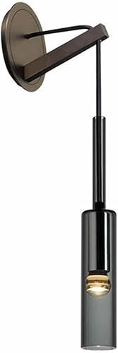 Creative Smoke Gray Glass Wall Light Beer Bottle Crystal Glass Wall Lamp Cylindrical Long Tube Wall Sconce Brass Adjustable Height Wall Mount Lighting for Bedroom Living Room Hallway,1-Pack