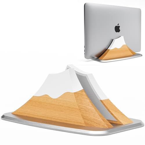 AFOOYO Vertical Laptop Stand - Snow Peak-Shaped Wooden Holder Dock for MacBook, Surface, Chromebook, Dell & More - Space-Saving Design for All Laptops