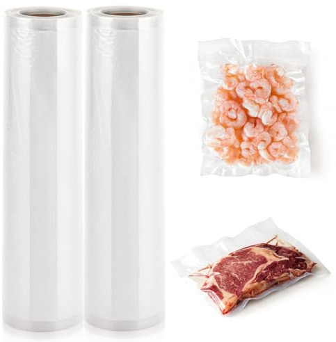 ASelected 2 rollos de bolsas de envasado al vacío, 28 x 600 cm, bolsas de vacío para todas las envasadoras al vacío, fuertes y resistentes a la rotura, aptas para Sous Vide, reutilizables, rollos de