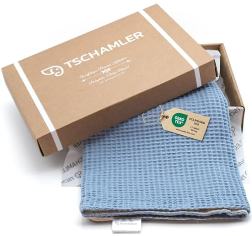 TSCHAMLER® Babydecke 100% Baumwolle, Musselin & Waffelpique, Oeko-TEX® geprüft, Baby Decke für Neugeborene - Geschenksverpackung - Baby Blanket Newborn Cotton – Blau