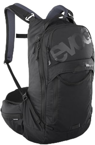 EVOC TRAIL PRO BLACKLINE 16 Protektorrucksack (leichter Rucksack mit Rückenprotektor, inkl. Trinkblasenfach, optimaler Sitz, S/M), Schwarz