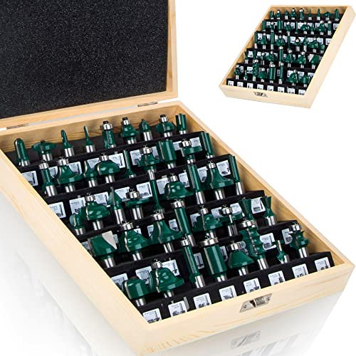 Fräser-Set, 1/2 Zoll Schaft, 43-teilig, Fräser-Set für Schloss, Gehrung, Feder und Nut, Holzfräser, Bohrwerkzeug aus Hartmetall für Tür, Tisch, Schrank, Regal, Wand, Heimwerker-Holzarbeiten (1/2-Se