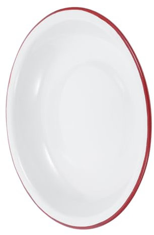 PHENOFICE Deep 18cm Enamel Plate Vintage Red Rim Food Serving Dinnerware Sturdy Enamelware Bowl Suitable for Vegetables Rice Soup Cooking Kitchen Use
