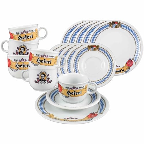 Seltmann Weiden Compact Bayern Kaffeeservice 18-teilig, Kaffeetassen mit Untertassen (210 ml) und Frühstücksteller (19,3 cm) für 6 Personen, Geschirr-Set mit traditionellem Design, Porzellan
