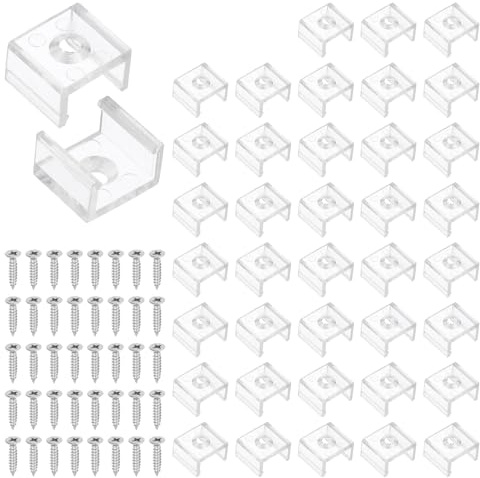 PATIKIL LED Strip Light Clips, 60 Pack Mounting Bracket Fixing Clips Plastic Clamp Holders with 304 Stainless Steel Screws for 10mm Neon RGB Light Cable Ribbon, Clear