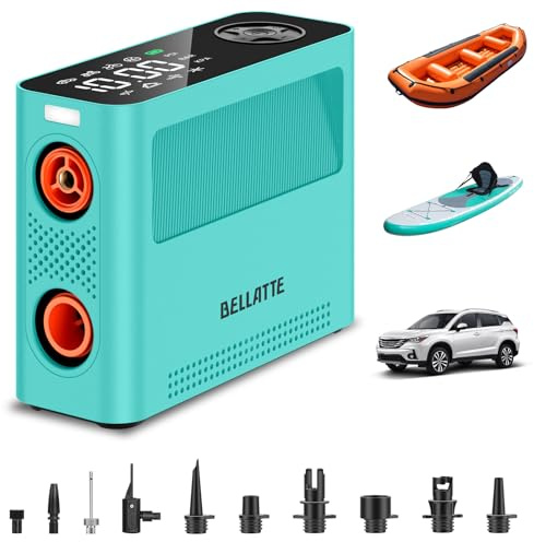Pompa Elettrica SUP 150PSI, Ricaricabile Batteria &12V DC Gonfiatore Portatile Compressore Aria, Gonfiaggio Sgonfiaggio Auto-Off, Elettrico Pompa per Tavole da Paddle, Kayak, Ali, Vento, Pneus