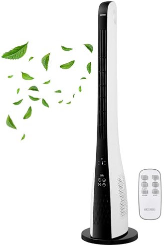 Echos® Turmventilator energiesparender Standventilator sehr leise Säulenventilator mit Fernbedienung 3 Modi Ventilator mit Kühlung Oszillierend 15h Timer LED-Display Tower Fan Luftkühler