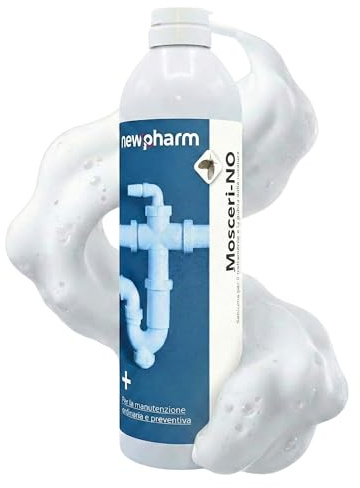 NEWPHARM MOSCERI-NO Schiuma Attiva per Tubature – Schiuma Pulisci Tubi Lavandino Anti-Odori e Mosca dei Bagni – Schiuma Pulisci Scarichi Probiotici Biodegradabili – Compatibile Fossa Settica – 500 ml