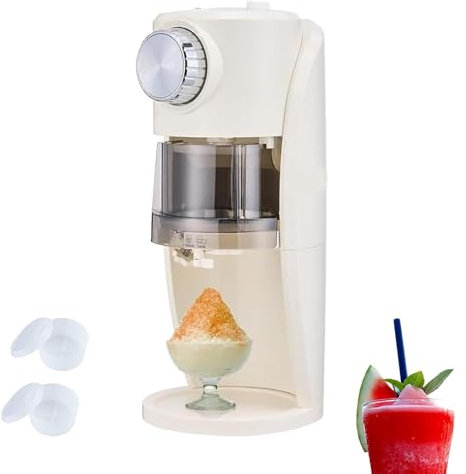 WUCIOA Broyeur à Glace électrique en Flocons de Neige avec 2 bacs à glaçons, Bouton de Verrouillage, épaisseur de Flocons réglable, broyage Rapide de la Glace en 2 étapes