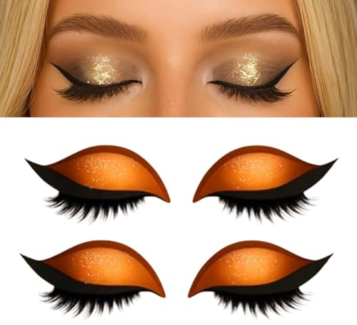 2 Paar Lazy Eye Shadow Eyelash Patch, Lazy Eye Shadow Wimpernpatch, Glitzer-Lidschatten-Aufkleber Mit Wimpern, 2-in-1 wiederverwendbare Lidschatten- und Wimpern-Makeup-Sticker, Kein Kleber (Orange)