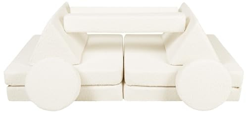 Velinda Spielsofa Modulsofa Spielmöbel modulares Kindersofa Bouclé-Stoff Bausteine-Set (Farbe: cremefarben)