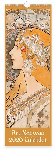 Calendario da parete 2026 in stile Art Nouveau, sottile, planner mensile con eleganti opere d'arte in stile Art Nouveau, stile decorativo classico, rilegatura a filo con anello per appendere