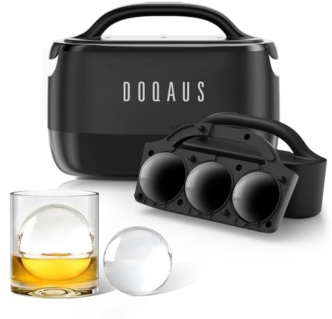 DOQAUS Clear Ice Ball Maker, 2.5 Inch Clear Ice Cube Maker, 2-in-1 Mold Creates 7 Spheres & Cubes for Whiskey, Slow Melting Round Ice Cube Mold for Cocktails & Home Bar Gifts