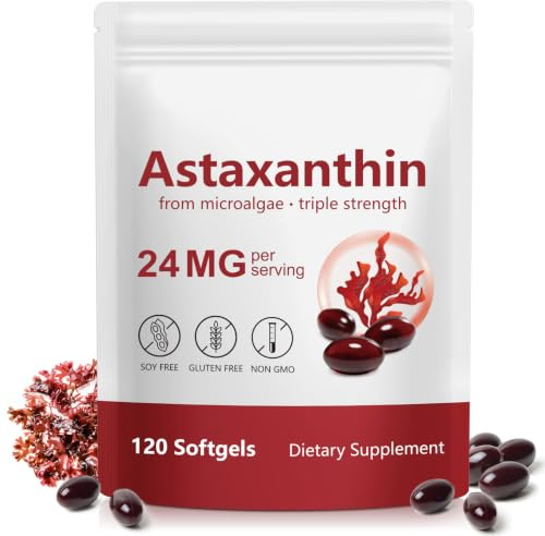 Astaxanthin Supplements 12mg 120 Softgels, Premium Astaxanthin Antioxidant Supplement, Supports Eye, Skin, Joint, Brain, Heart & Immune System Health, Fresh Microalgae Source, Non-GMO & No Gluten