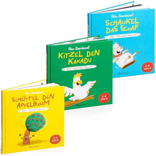 Nico Sternbaum Mitmachbücher für Kinder 2-4 Jahre – Schüttel den Apfelbaum, Kitzel den Kakadu & Schaukel das Schaf – 3 Bilderbücher im Set inklusive Lesezeichen – Kleinkind, Kita, Kindergarten