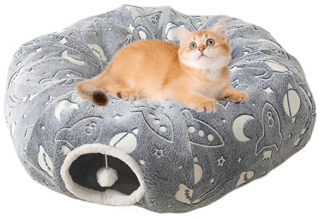 Amesor Lit Tunnel pour Chats,Tunnel de Jeu D'intérieur pour Chat avec Coussins | Coussin en Peluche Qui Brille dans Le Noir Jouet Interactif pour Le Repos et Le Sommeil des Animaux de Petite Moyenne