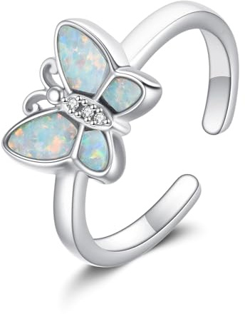 CUPENDA Fjäril tåringar 925 sterlingsilver opal fjäril justerbar tåring rosa ringar fjäril fotsmycke för kvinnor justerbar storlek 44 till 49