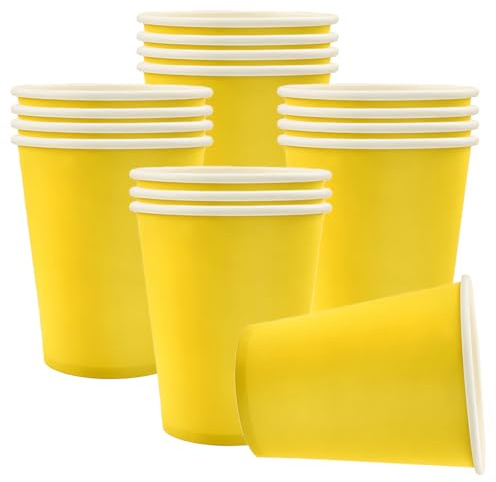 ATBEAMEN 16Pcs Yellow Paper Cups 9oz,Yellow 250ml Drinking Cups Disposable Party Paper Cup Solid Cup for DIY Birthday Christmas,Picnic,Baby Shower Wedding Party Cups Supplies