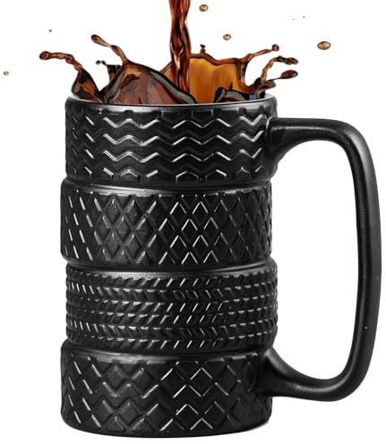 ZONSUSE Rolig Däckmugg, Kaffemugg i Biltema-tema i Industriell Mekanisk Stil, Originella Presenter till Män, Kvinnor, Bilentusiaster 500 ml (med Klassiskt Handtag C)