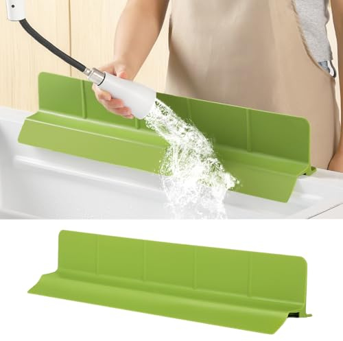 Tappetino antispruzzi in silicone per lavello da cucina, 58 cm, autosvuotante con bordo di protezione alto e 7 forti ventose, per bagno e isola di cucina, verde Matcha