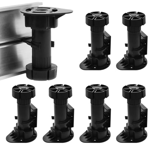 Klomveris 6 Pcs Adjustable Cabinet Leveler Legs,With Toe Kick Clip Extended Range 3.15-5.12 Inch Furniture Leveling Foot for Bed Sofa Coffee Table Bathroom Cabinet(COLOR:Black)