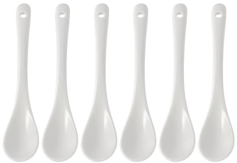 Pingansoon Set of 6 Premium White Porcelain Coffee Spoons for Espresso, Tea, Sauces, and Desserts