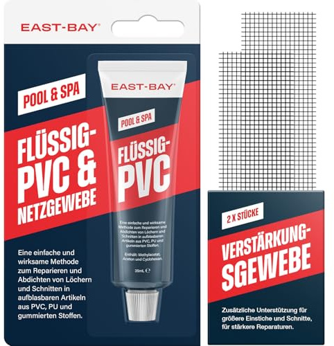 EAST-BAY Reparaturset für Löcher mit verstärkender Netzkorde | Hochleistungskleber zur Reparatur von Schlauchbooten, Kajaks, Luftmatratzen, Zelten und Schwimmbecken